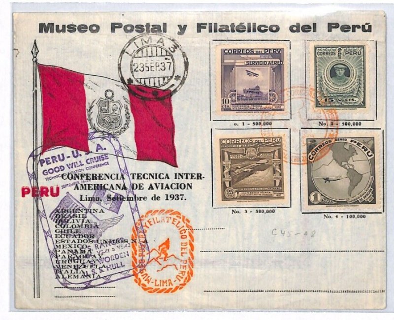 PERU Air Mail Cover AVIATION TECHNOLOGY CONFERENCE 1937 Lima {samwells}YV426