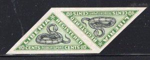 Liberia 1921 Registered Mail Snake Robertsport IMPERF Pair Mint NG #F24a CV$225