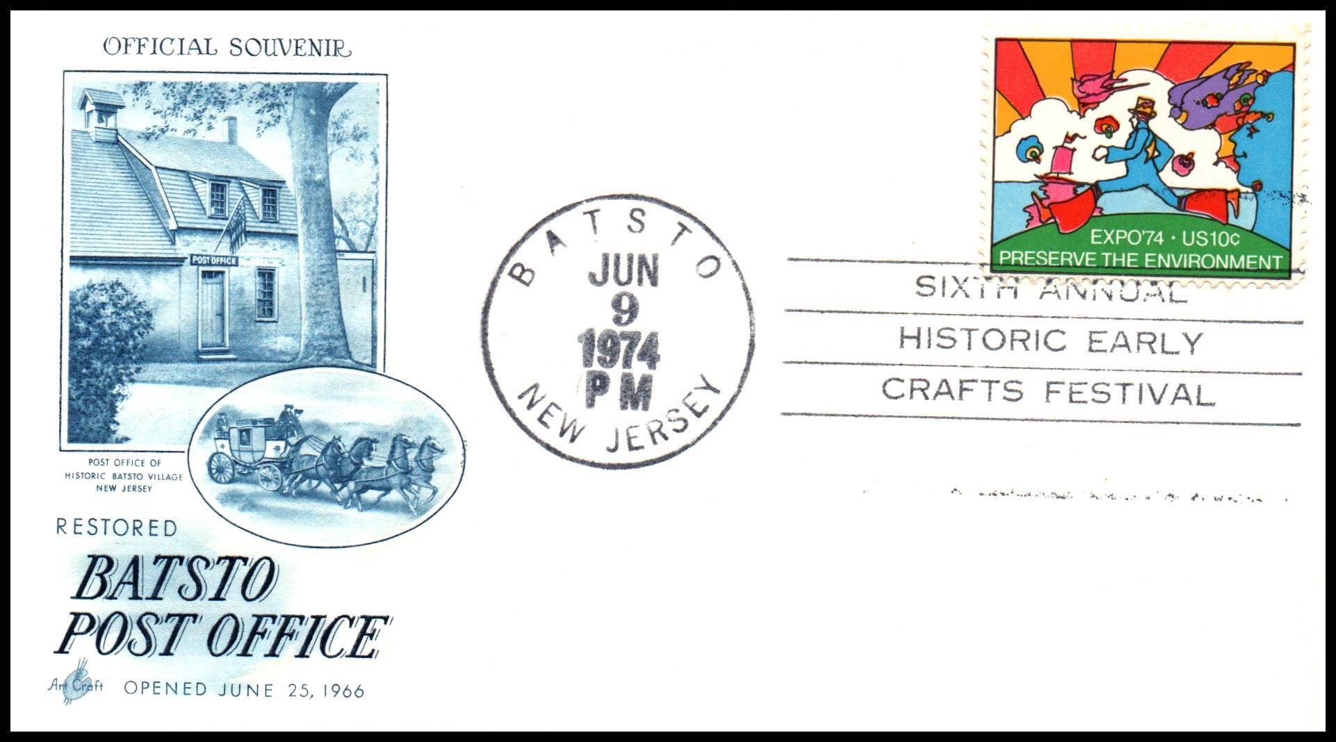 US Restored Batsto Post Office 1974 Artcraft Cover United States, Stamp / HipStamp