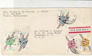 Philippines 1964 Airmail to USA Manila Cancel Olympics Stamps Cover Ref 23435