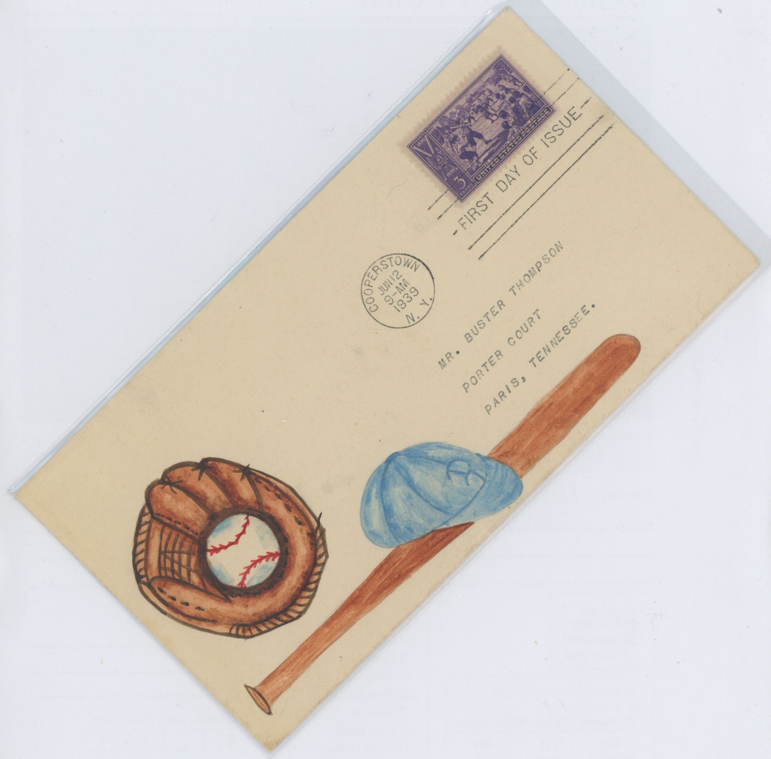 US 855 (1939) 3c Baseball centennial(single) on an addressed First Day