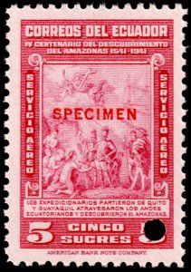 ✔️ ECUADOR 1942 - EXPEDITION KEY VALUE - SPECIMEN & PUNCH  SC. C96 MNH [6.6]