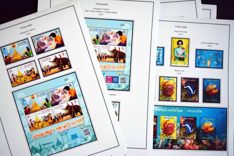 COLOR PRINTED THAILAND 2011-2015  STAMP ALBUM PAGES (97 illustrated pages)