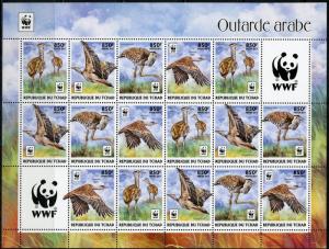 CHAD  2017  WORLD WILDLIFE FUND ARABIAN OUTARDE  SHEET OF SIXTEEN   MINT NH