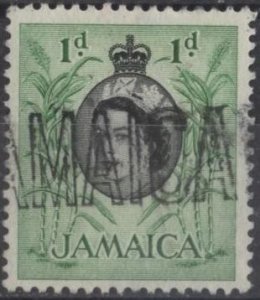 Jamaica 160 (used) 1p Elizabeth II, sugar cane, emer & black (1956)