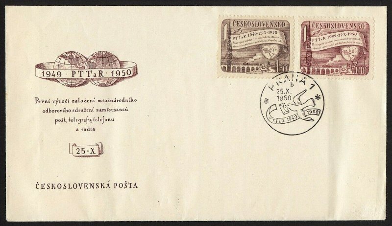 wc041 Czechoslovakia 1950 postal league employees FDC first day cover train