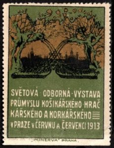 1913 Czechoslovakia Poster Stamp World Exhibition Basketware, Gameware Corkware