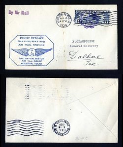 # C10 on CAM # 21 First Flight cover, Houston, TX to Dallas, TX - 2-6-1928