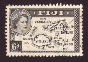 Fiji 1954 SG#287 6d Black Map & QEII Head USED-VF-H.