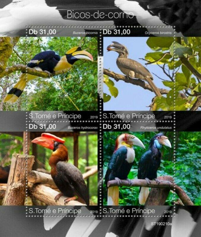 St Thomas - 2019 Hornbill Birds - 4 Stamp Sheet - ST190210a
