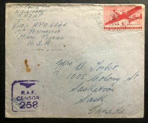 1944 Miami Fl USA Royal New Zealand Air Force Censored Cover To Saskatoon Canada