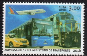 CUBA Sc# 5836  MINISTRY OF TRANSPORTATION  plane car truck train  2016  MNH mint
