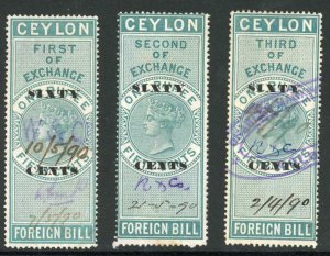 Ceylon Foreign Bill BF45 60c on 1r50 green 1st 2nd and 3rd Exchange