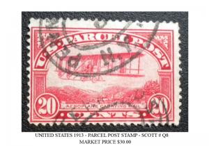 UNITED STATES PARCEL POST STAMP 1913. SCOTT # Q8. USED