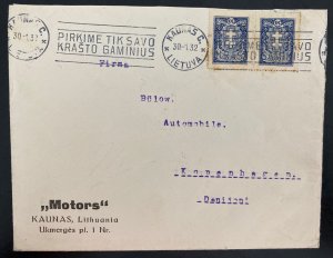 1932 Kaunas Lithuania Motors Commercial cover To Copenhagen Denmark