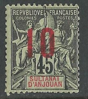 Anjouan # 27  Numeral Overprint  10c on 45c.  (1)   Unused