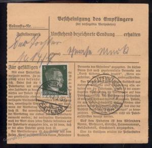 Germany 1942 3M 85pf High Value Parcel Card Cover Berlin Grafenhausen 86863