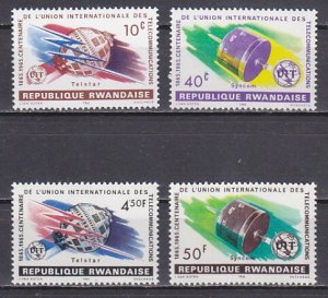 Rwanda, Scott cat. 109-112. I.T.U. Centenary, Space Satellites shown.