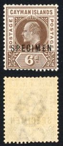 Cayman Is SG6 KEVII 6d Brown Wmk Crown CA opt SPECIMEN M/M