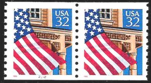 Sc 2913  32¢ Flag Over Porch Plate Pair #22222, MNH