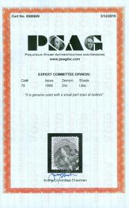 EDW1949SELL : USA 1868 Scott #78 Used Very Fine. PSAG Certificate. Catalog $350.