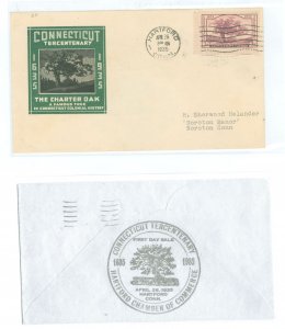 US 772 1935 3c Connecticut Tercentenary (Charter Oak) on an addressed first day cancel with an Ioor (green & black cachet & a 2n