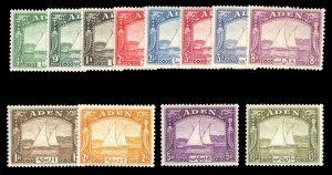 Aden #1-12 Cat$775 (for hinged), 1937 Dhow, complete set, hinged