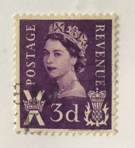 Great Britain, Scotland 1958 Scott 1 used - 3p, Queen Elizabeth II