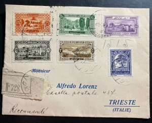 1925 Beirut French Lebanon Registered Cover To Triest Italy Sc# 50 & 60