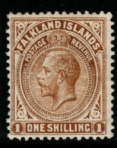 FALKLAND ISLANDS SG65 1912 1/= LIGHT BISTRE-BROWN MTD MINT 