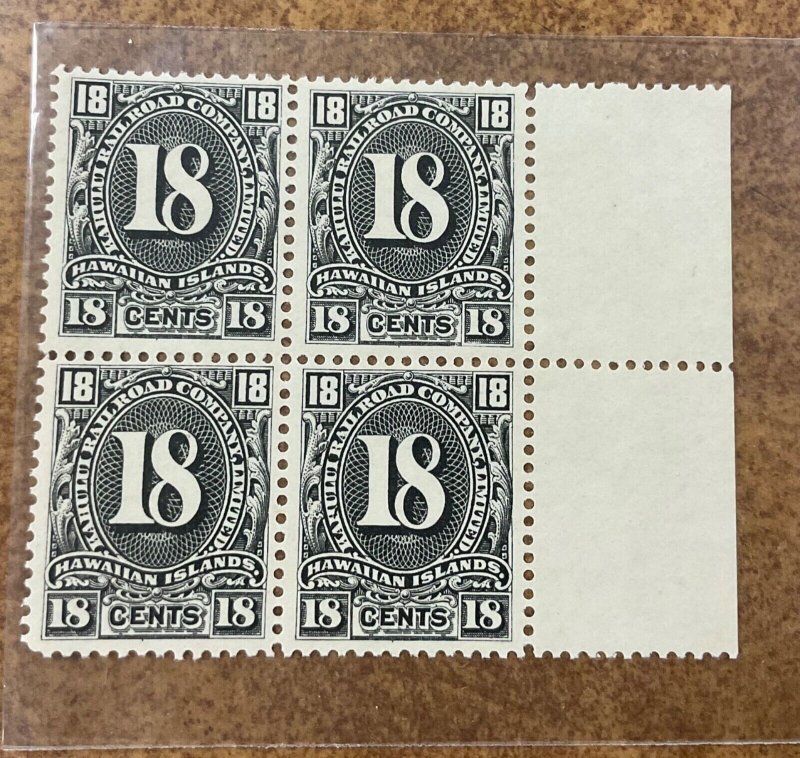 HAWAII  KAHULUI RAILROAD 18c Block of 4 NGAI  MH154