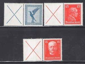 Germany 1926-27, 3 Different With X Label Mint H Michel #W21, 23, 25