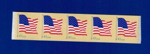 4186 American Flag  Srip of 5  MNH