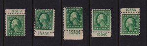 1917 Sc 498 MH lot of 5 singles, plate numbers 10529/10586 Hebert CV $15 (B18