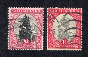 South Africa 1930-34 1d carmine & black and carmine & gray, Scott 34b, 48a used