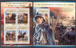 Djibouti 2016 Military WWI 100 Years of Battle of the Somme Sheet + S/S MNH