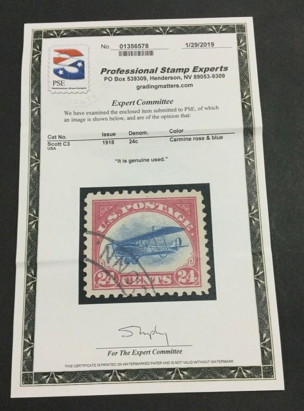 MOMEN: US STAMPS #C3 USED PSE CERT