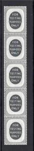 UNMOUNTED MINT STRIP OF 5 TESTING LABELS (WATERMARK MULTIPLE CROWNS)