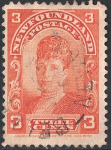 Newfoundland SC#83 3¢ Queen Alexandra: Princess of Wales (1898) Used