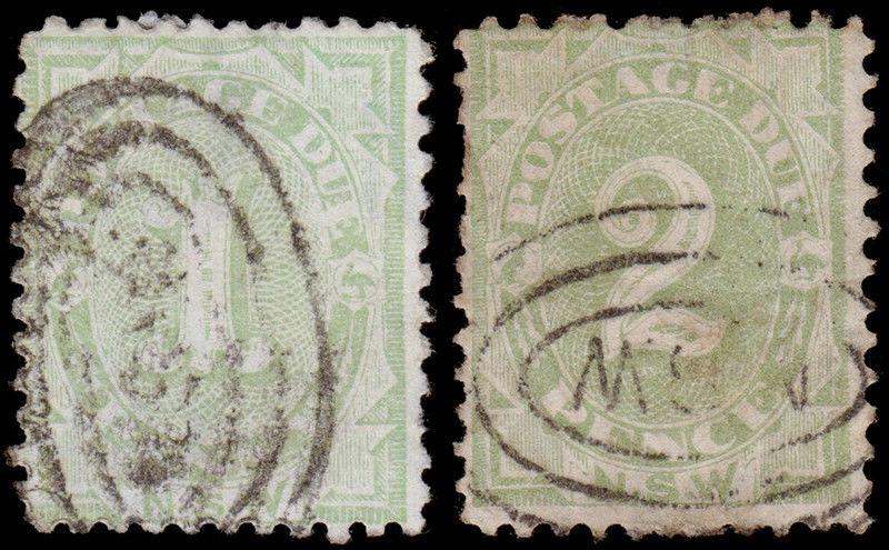 New South Wales Scott J2-J3, Perf.11x11 (1891-92) Used H F-VF, CV $9.50 M