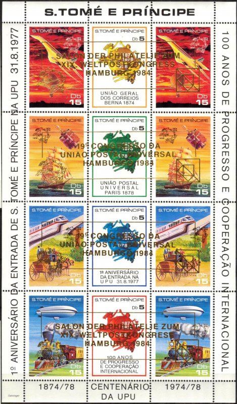 Sao Tome and Principe 1984 Transport Ships Boats Trains UPU Congress Sheet MNH