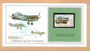 CURTISS P-40 KITTYHAWK WAR PLANE 1980 Norfolk Island 3c Stamp Presentation Card