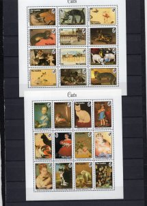 GAMBIA 1994 PAINTINGS OF CATS 2 SHEETS OF 12 STAMPS MNH