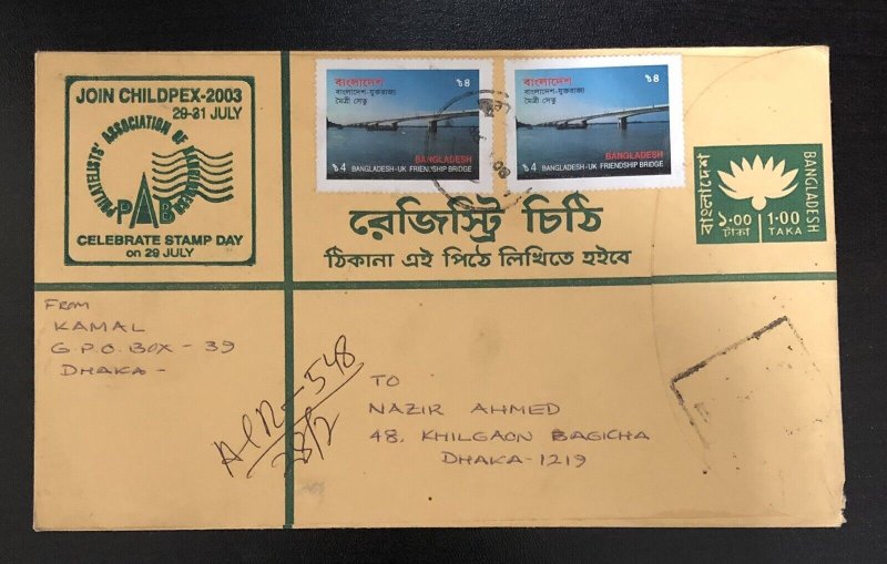 Bangladesh PS Registered Envelope PAB Ovpt BRIDGE stamps franking  