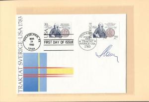 SWEDEN JOINT STAMP ISSUE FDC, 200th ANNIVERSARY TREATY BETWEEN SWEDEN & U.S.