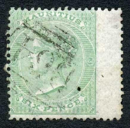 Seychelles SGZ22 Mauritius 6d Yellow-green Wmk Crown CC B64 pmk Cat 110 pounds 