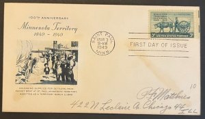 MINNESOTA STATEHOOD #981 MAR 3 1949 ST PAUL MN FIRST DAY COVER (FDC) BX5