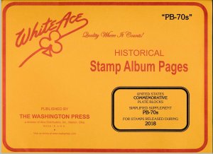 WHITE ACE 2018 US Commemorative Plate Blocks Album Simplified Supplement PB-70s