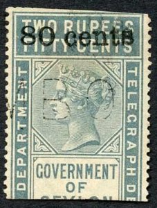 Ceylon Telegraph SGT96a 1896 80ct on 2r50 grey surcharge Double Surcharge