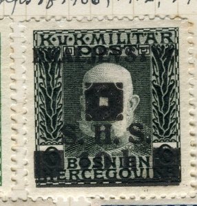 YUGOSLAVIA; 1919 early F. Joseph Bosnia Optd. issue Mint hinged 10h. value